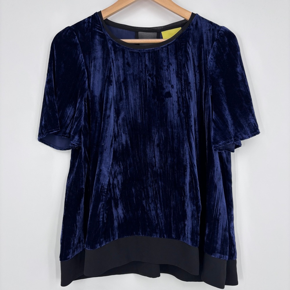 Maeve Anthropologie Velvet Swing Top Womens S Blue Mixed Media Blouse Jewel Tone
